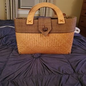 Handwoven Rattan/Wood/Fabric Handbag from Laos.